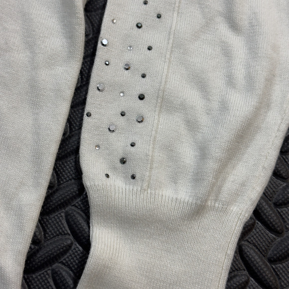 Bisou Bisou Michele Bohbot Sweater Women's XL Cream Studded Long Sleeve Pullover - Picture 3 of 8